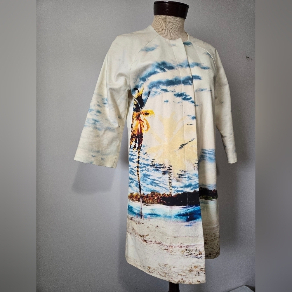 LORD + TAYLOR 424 Fifth Artistic Beach Palm Scene Coat. Size 4 - Picture 3 of 10